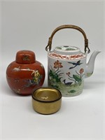 Japanese Urn, Teapot, & Coaster Set.