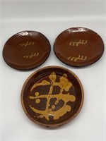 Early Redware Slip Decorated Pie Dishes.