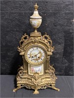 Victorian Cast Iron Hand Painted Mantle Clock.
