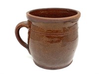 Early Redware Pottery Jar w/ Handle.