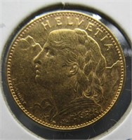 1915 Switzerland 10 Francs 3.2258 Gram Gold Coin.