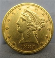 1882 Liberty Head $5 Gold Half Eagle.