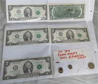 Collection of $2 Bills, Lions Club Pins, Misc.