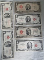 (6) US red stamped $2 Bills.
