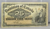 1900 Canadian 25 Cent Paper Bill.