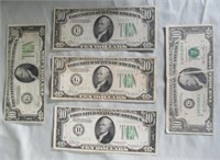 (5) $10 US Federal Reserve Notes.