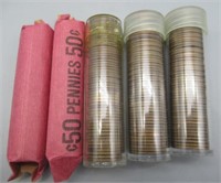 (5) Rolls of US Pennies Lincoln Head Cents.