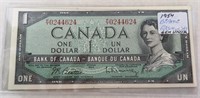 1954 UNCIRCULATED ONE DOLLAR CANADIAN BILL