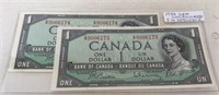 1954 UNCIRCULATED ONE DOLLAR CANADIAN BILL IN