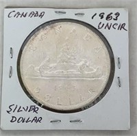 1963 UNCIRCULATED SILVER CANADIAN DOLLAR
