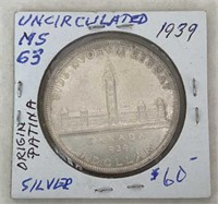 1939 UNCIRCULATED SILVER CANADIAN DOLLAR