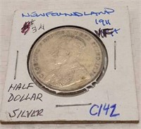 1911 NEWFOUNDLAND SILVER HALF DOLLAR