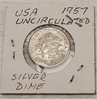 1957 UNCIRCULATED USA SILVER DIME