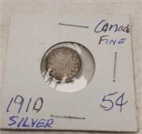 1910 CANADIAN SILVER 5 CENTS COIN