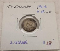 1916 CANADIAN SILVER 5 CENTS COIN
