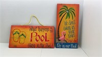 Pair of Pool Signs: What Happens in the Pool