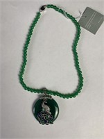 Jade Style Beaded Necklace w/ Peacock Pendant