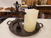 Decorative Platter, Cross, & Candle