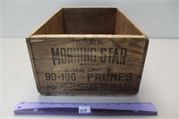 COOL MORNING STAR PRUNES WOODEN CRATE