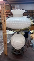 Hobnail milk glass lamp