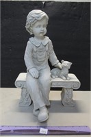 SWEET BOY ON BENCH FIGURAL 15" TALL