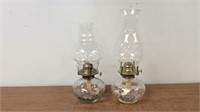 Two hobnail style oil lamps