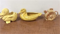 Frankoma duck and pitcher and a McCoy duck