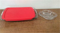 Pyrex covered dish and a divided dish