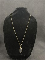 Gold Tone, Black Stone Long Pendant Necklace