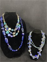 (4) Blue Beaded Necklaces