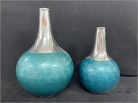 Pier 1 Art  Deco Vases, Teal And Silver