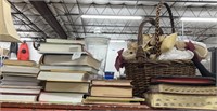 Assorted Books & Basket W/ Old Dolls