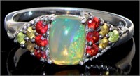 Genuine White & Fire Opal Designer Ring