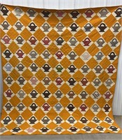 Antique yellow quilt w/ baskets - signed - approx