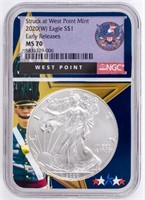 Coin 2020-W Silver Eagle, NGC MS70