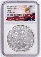 Coin 2017 Silver Eagle 1st Release,NGC MS70