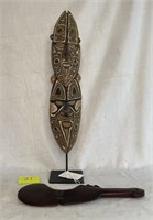 African Carved Double Mask and War Club