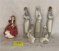 (5) Llardro Porcelain Figures and 1 Royal Dalton F