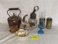 Copper Tea Kettle, Early Tin Lantern, Banks, Spice
