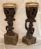 (2) African Carved Wooden Drums