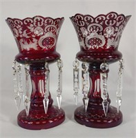 Ruby Red Etched Mantle Lusters