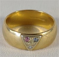 14K Gold Diamond, Aquamarine & Tourmaline Ring