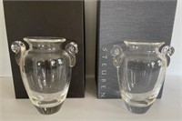 Pair of Steuben Glass Handled Vases