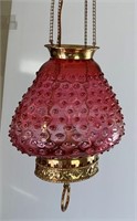 Hobnail Cranberry Hall Lamp