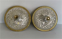 Pair of Brass and Crystal Ceiling Lights