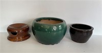 (2) Pottery Planters and Rockingham Spittoon