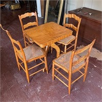 19th Century Tiger Maple Table and Four Chairs