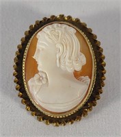 800 Silver Signed Cameo Brooch / Pin