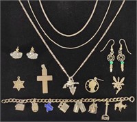 Sterling Charm Bracelet, Necklaces & Earrings