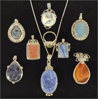 9 pc Natural Polished Sterling Silver Jewelry